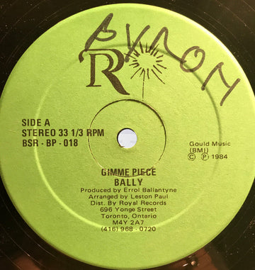 Bally : Gimme Piece/Me Eh Fighting/Tax Monkey (12")