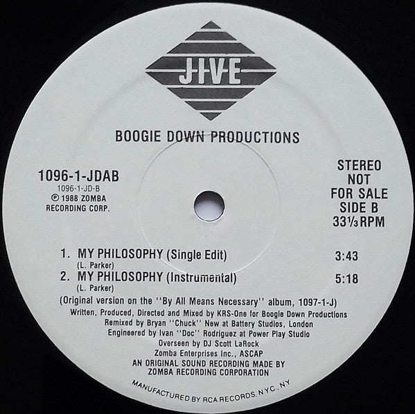 Boogie Down Productions : My Philosophy (12", Promo, Ele)