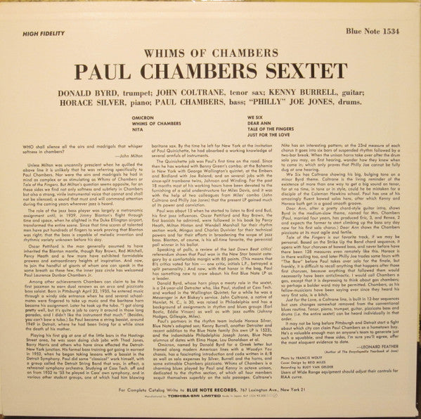 Buy Paul Chambers Sextet : Whims Of Chambers (LP, Album, Mono, RE ...