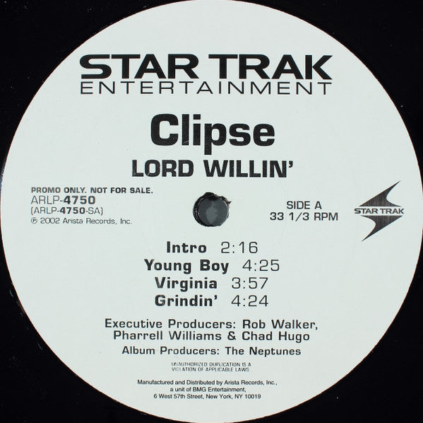 Buy Clipse : Lord Willin' (2xLP, Album, Promo, Cle) Vinyl Online For A ...